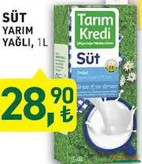 TARIM KREDİ YARIM YAĞLI SÜT 1 L fiyat ve kampanya bilgisi